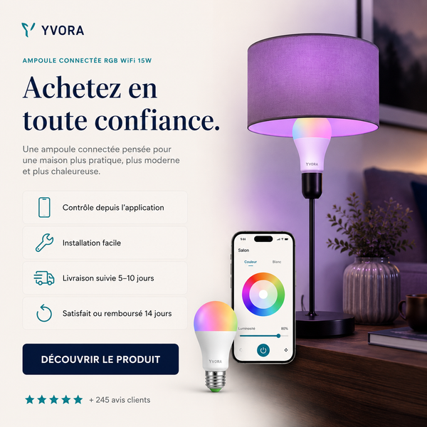Ampoule Connectée RGB 15W — Contrôle vocal & application