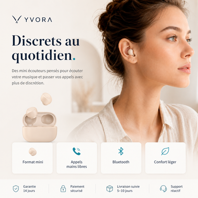 Écouteurs Bluetooth Discrets — Ultra-compacts, usage quotidien