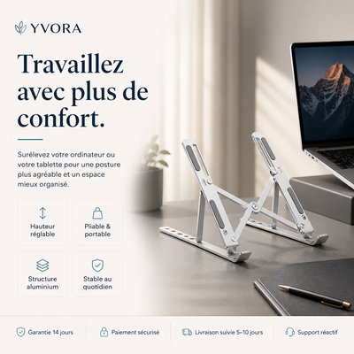 Support Laptop Aluminium — Pliable, réglable, universel