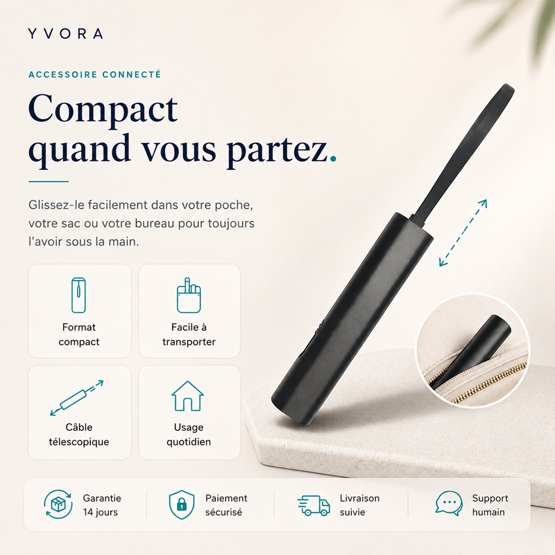 Câble Rétractable 3-en-1 — USB-C, Micro USB & Lightning