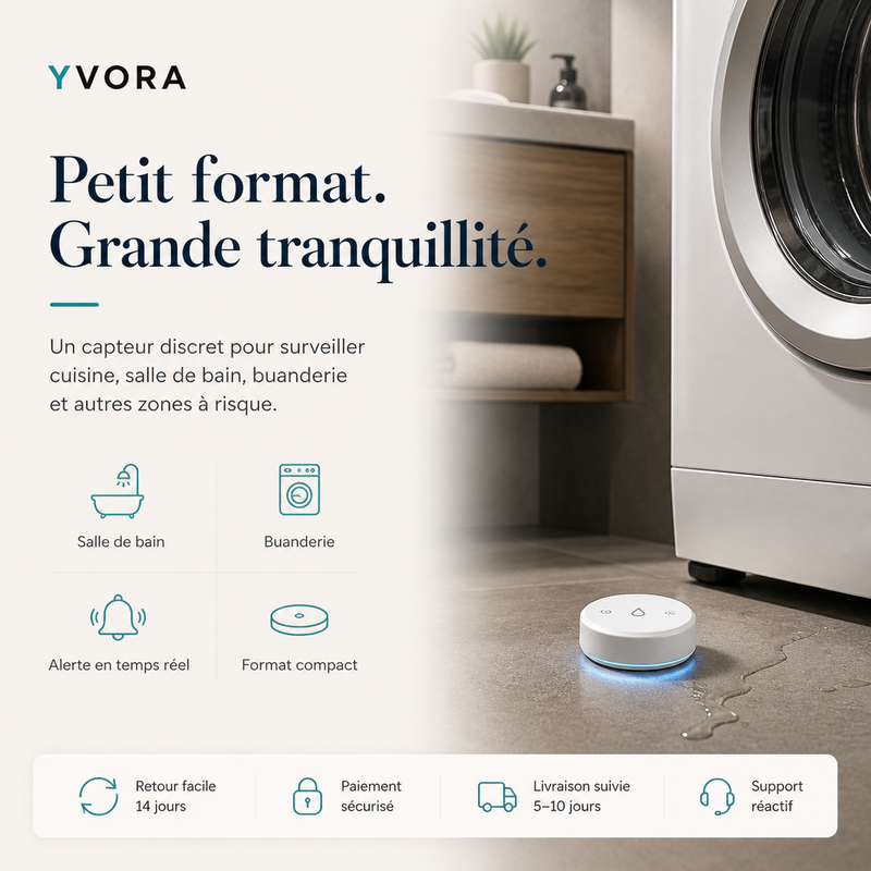 Détecteur de Fuite d'Eau Connecté — Alerte immédiate sur smartphone