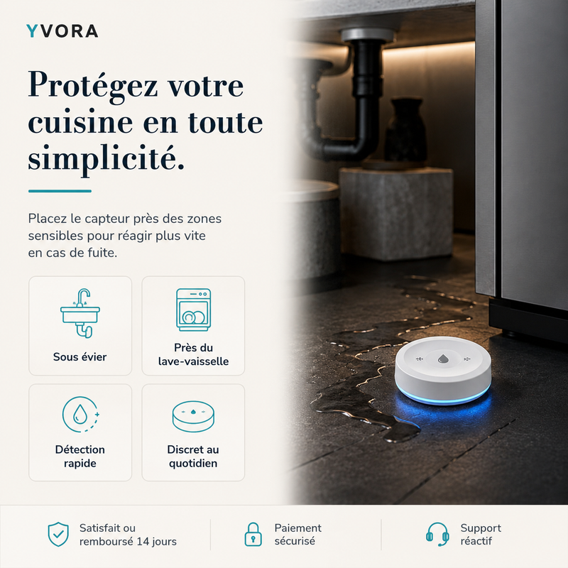 Détecteur de Fuite d'Eau Connecté — Alerte immédiate sur smartphone