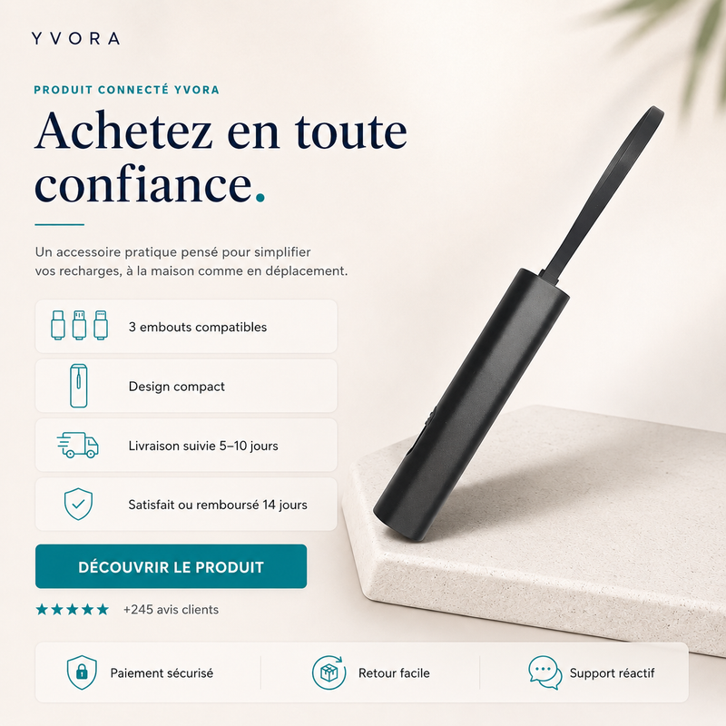 Câble Rétractable 3-en-1 — USB-C, Micro USB & Lightning