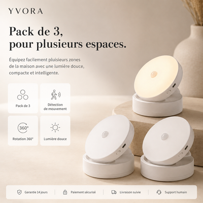 Pack 3 Veilleuses LED — Détection de mouvement 360°