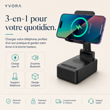 Station 3-en-1 YVORA — Chargeur, Enceinte & Support