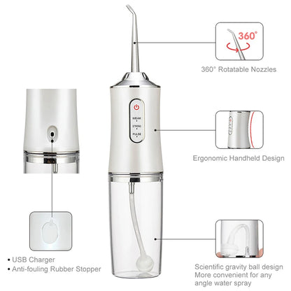 Portable Smart Electric Oral Irrigator Water Flosser 4 Jets 3 Modes