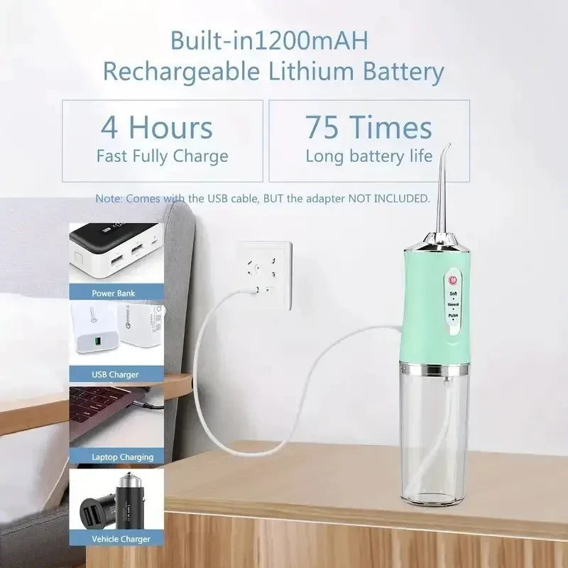 Portable Smart Electric Oral Irrigator Water Flosser 4 Jets 3 Modes