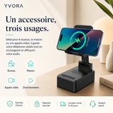 Station 3-en-1 YVORA — Chargeur, Enceinte & Support