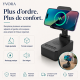 Station 3-en-1 YVORA — Chargeur, Enceinte & Support