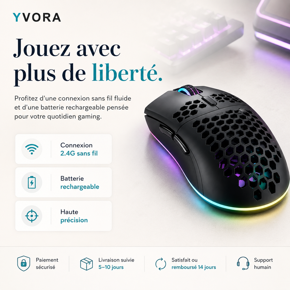 Souris Gaming RGB BM600 — Sans fil, rechargeable