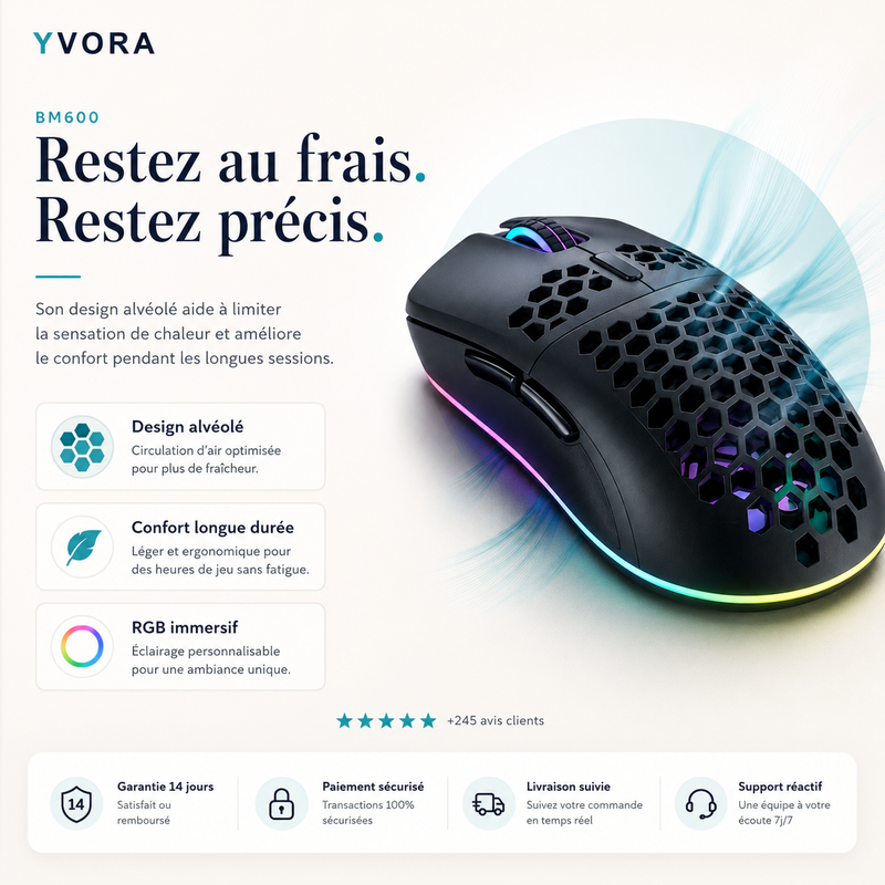 Souris Gaming RGB BM600 — Sans fil, rechargeable